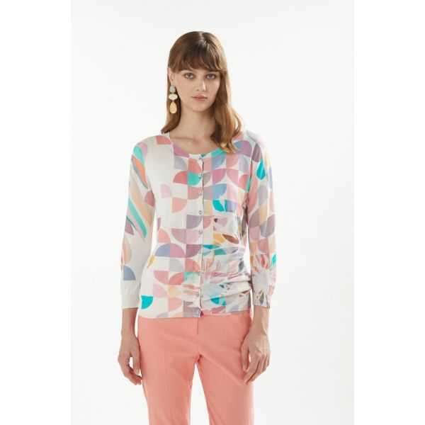 Crewneck jacket with 3/4 sleeves and Art print double use