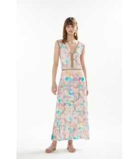 Pointelle long dress with Art print double use