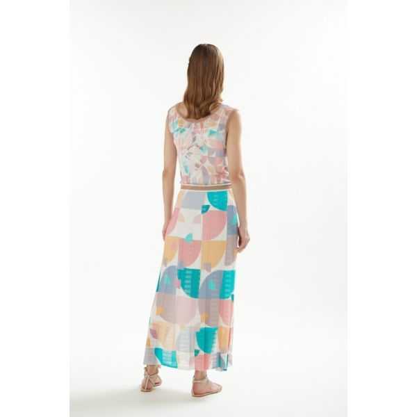 Pointelle long dress with Art print double use