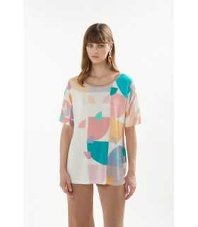 Oversize boat neck sweater with short sleeves and Art print double use