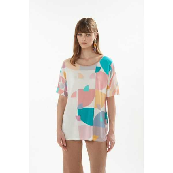 Oversize boat neck sweater with short sleeves and Art print double use