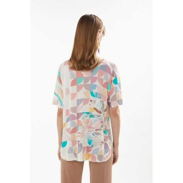 Oversize boat neck sweater with short sleeves and Art print double use