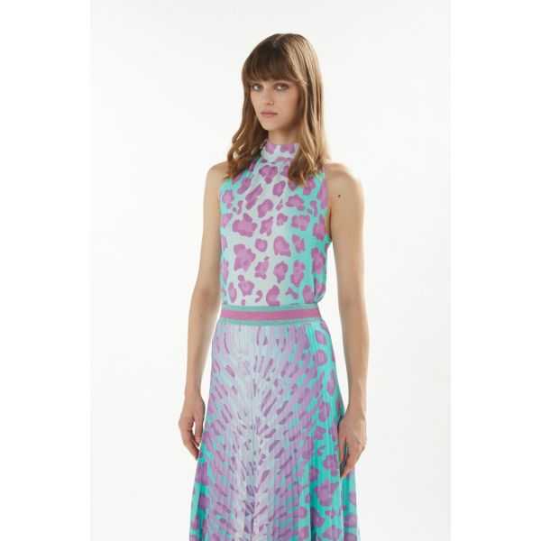 Halter neck sweater with Animalier print