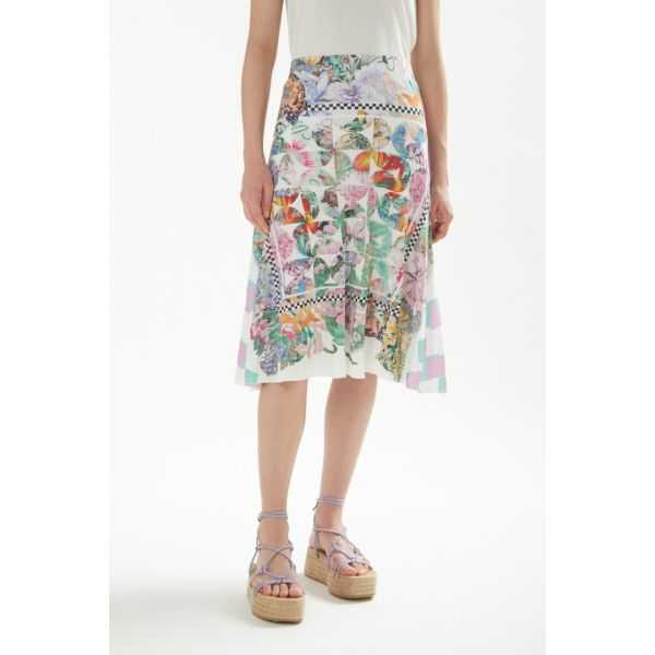 Pleated skirt with Foulard print double use