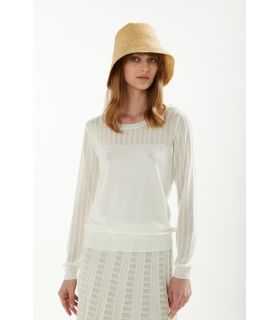 Maglia pointelle con scollo a barca e maniche lunghe double use