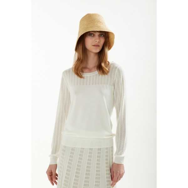 Pointelle boat neck sweater with long sleeves double use