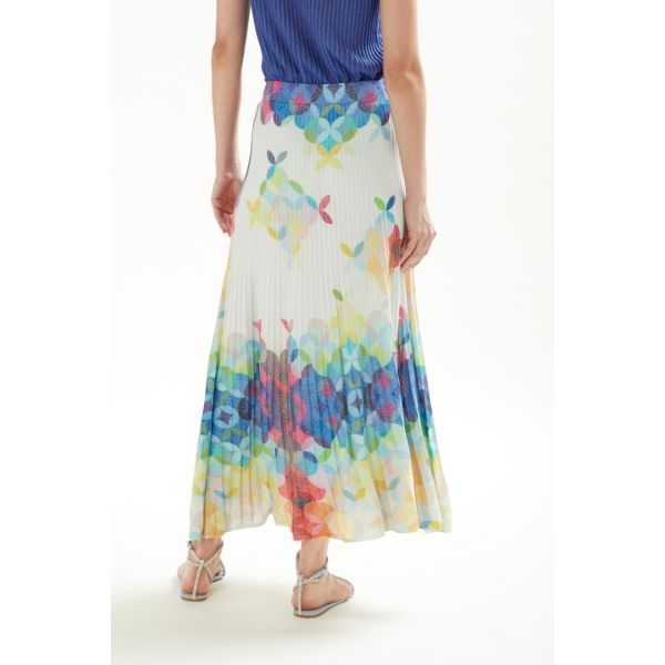 Pleated long skirt with Cool print double use