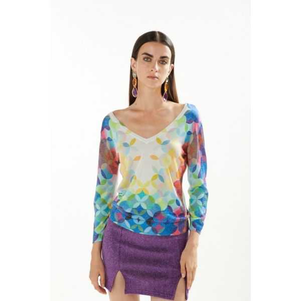 Maglia con scollo a V, maniche 3/4 e stampa Cool double use