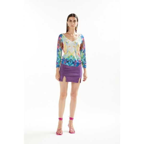 Maglia con scollo a V, maniche 3/4 e stampa Cool double use