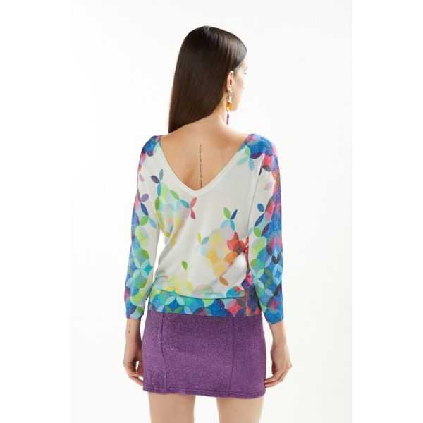 Maglia con scollo a V, maniche 3/4 e stampa Cool double use
