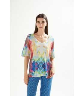 Oversize V neck sweater with short sleeves and Cool print double use