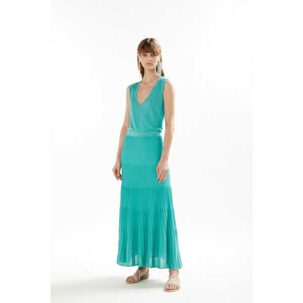 Pleated lurex blend long dress double use