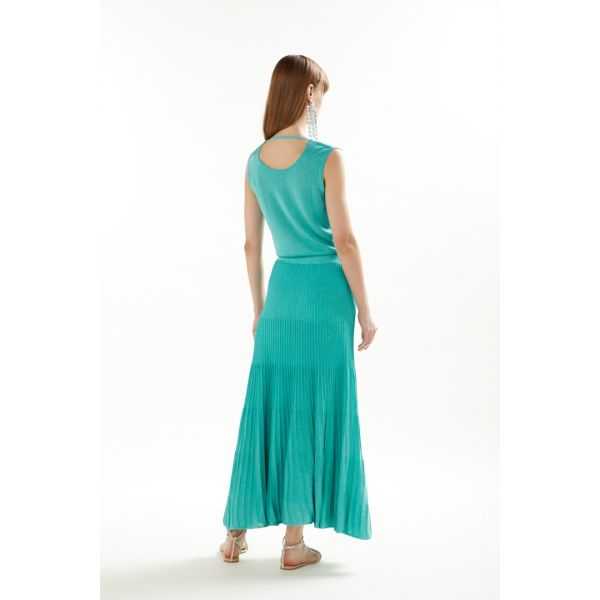 Pleated lurex blend long dress double use