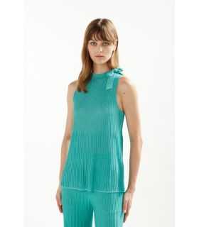Pleated lurex blend harter neck sweater