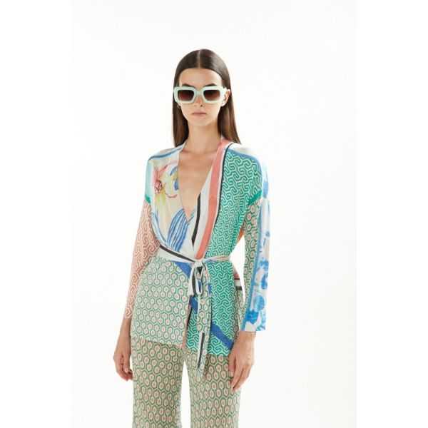 Kimono jacket with Iris print