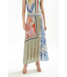 Pleated long skirt with Iris print double use