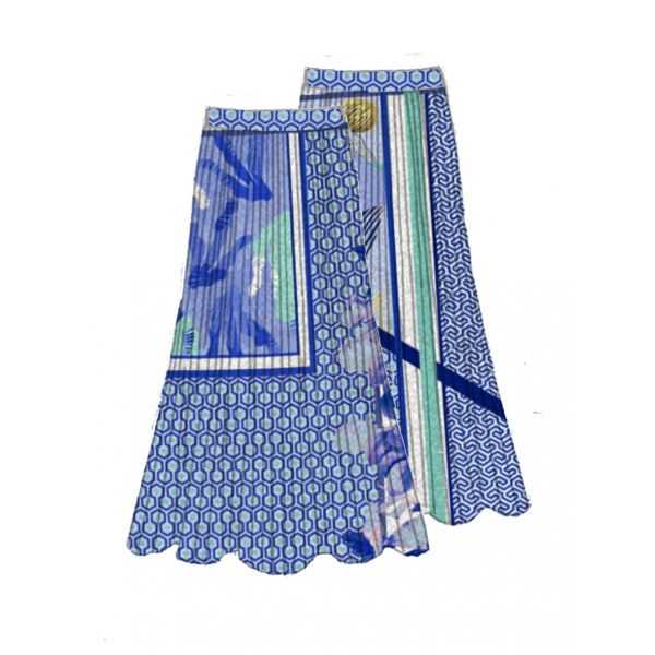 Pleated long skirt with Iris print double use