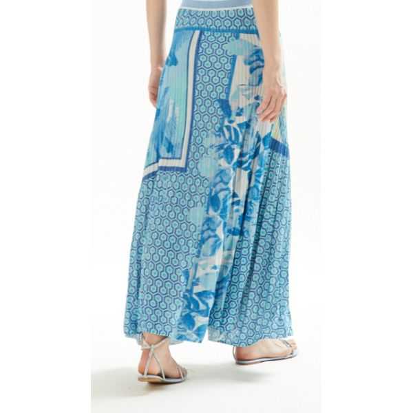 Pleated long skirt with Iris print double use