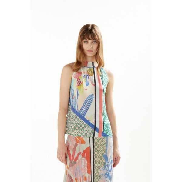 Maglia con scollo americana e stampa Iris