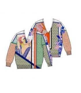 V neck sweater with 3/4 sleeves and Iris print double use