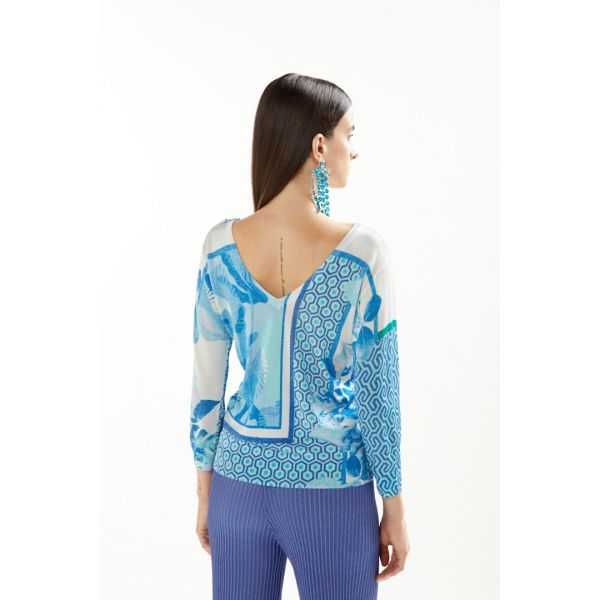 V neck sweater with 3/4 sleeves and Iris print double use
