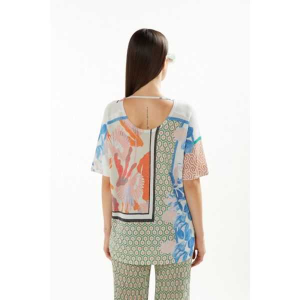 Oversize V neck with short sleeves and Iris print double use