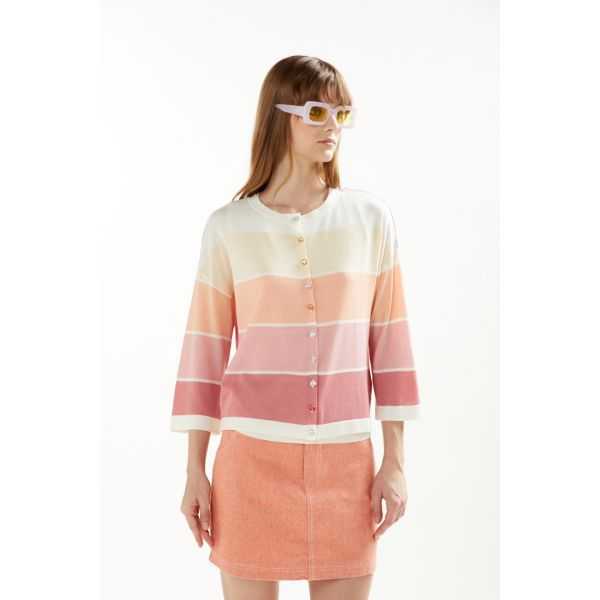 Crewneck striped degradè jacket double use