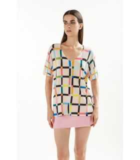 Oversize V neck sweater with short sleeves and Zodiaco print double use