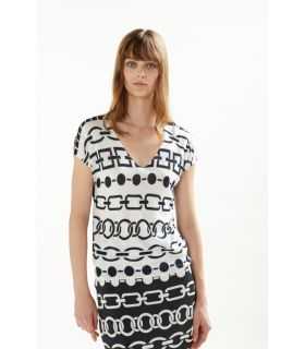 V neck sweater with short sleeves and Chains print double use