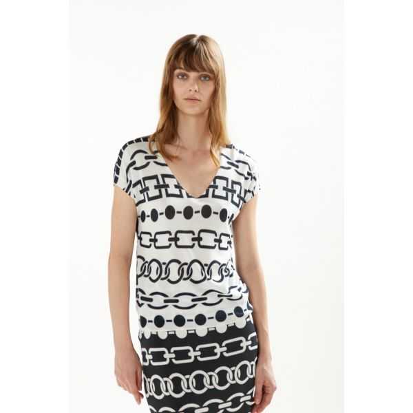 V neck sweater with short sleeves and Chains print double use