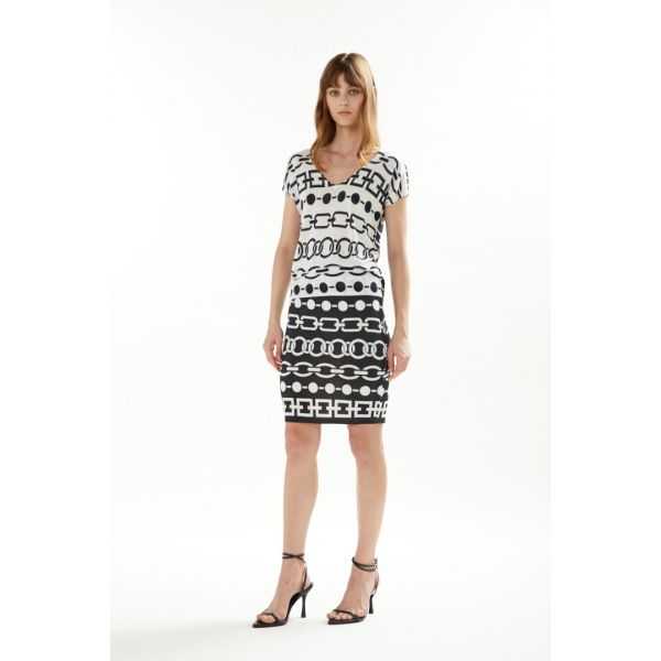 V neck sweater with short sleeves and Chains print double use