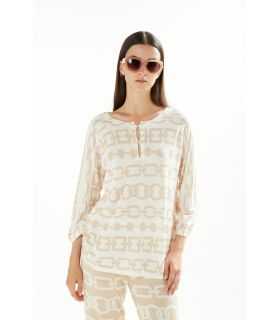 Oversize round neck sweater with buttoning, 3/4 sleeves and Chains print double use