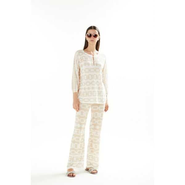 Oversize round neck sweater with buttoning, 3/4 sleeves and Chains print double use