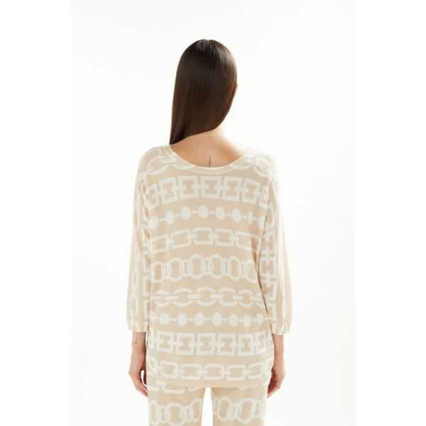 Oversize round neck sweater with buttoning, 3/4 sleeves and Chains print double use