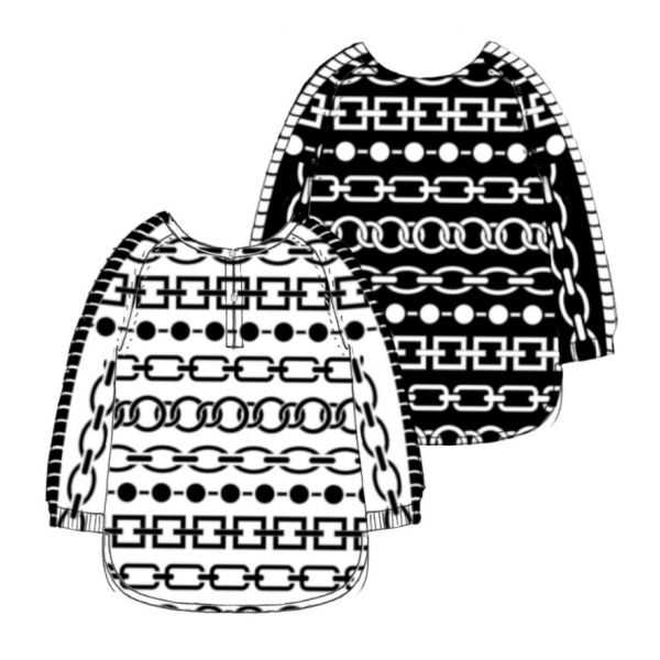 Oversize round neck sweater with buttoning, 3/4 sleeves and Chains print double use