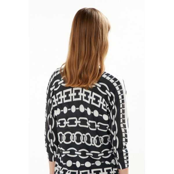 Oversize round neck sweater with buttoning, 3/4 sleeves and Chains print double use