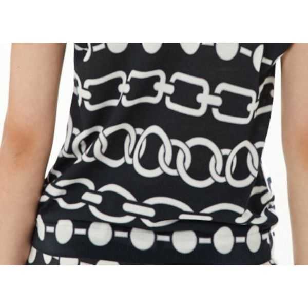 Boat neck sweater with ribbon and short sleeves Chains print double use