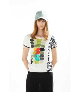 Boat neck sweater with short sleeves and Pop print double use