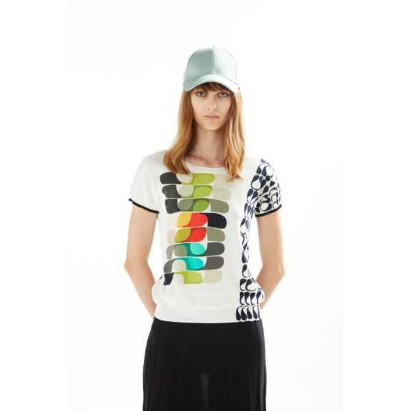 Boat neck sweater with short sleeves and Pop print double use