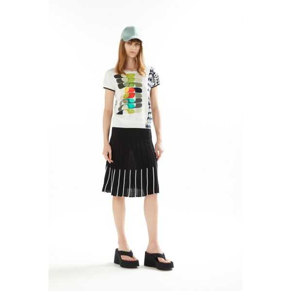 Boat neck sweater with short sleeves and Pop print double use