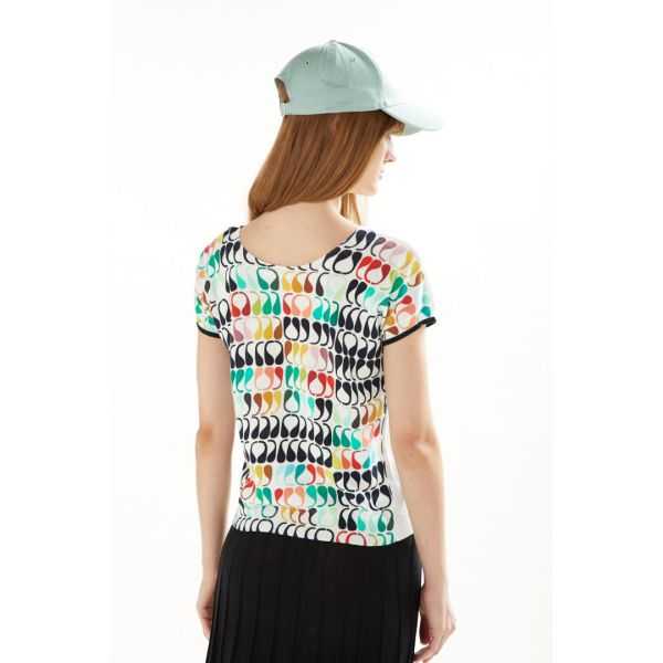 Boat neck sweater with short sleeves and Pop print double use
