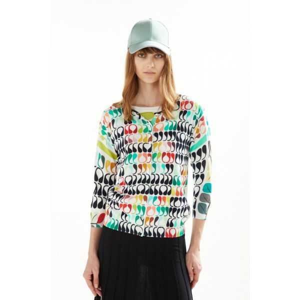 Crewneck jacket with 3/4 sleeves and Pop print