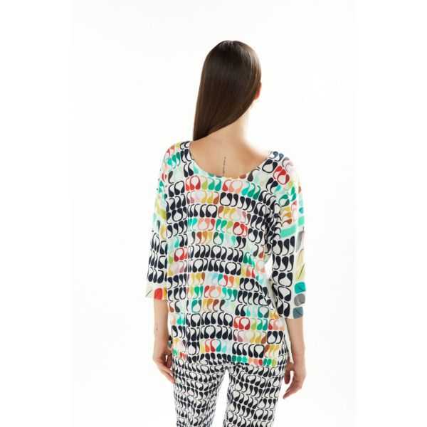 Oversize cotton V neck sweater with 3/4 sleeves and Pop print double use