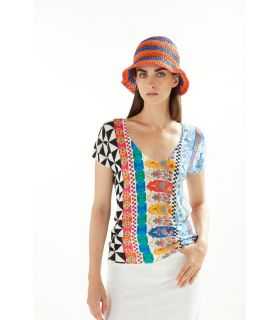 Maglia scollo a V mezze maniche stampa Patchwork double use