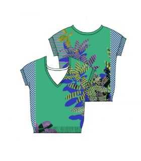 V neck sweater with short sleeves and Plants e Pois print double use