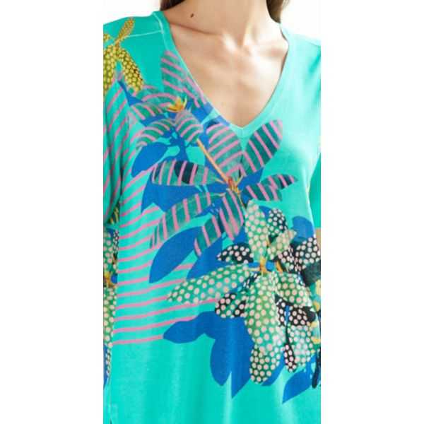 V neck sweater with short sleeves and Plants e Pois print double use