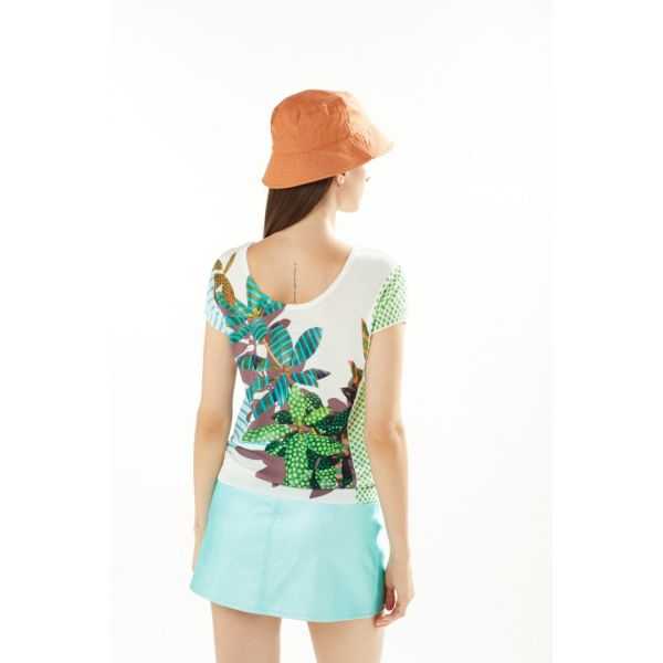 V neck sweater with short sleeves and Plants e Pois print double use