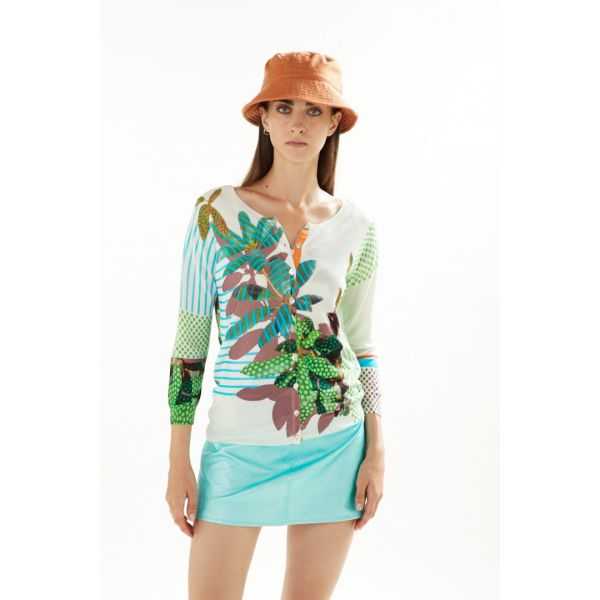 Jacket with 3/4 sleeves and Plants e Pois print double use