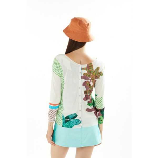 Jacket with 3/4 sleeves and Plants e Pois print double use