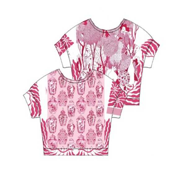 Short sleeves kimono sweater with Ceramic print double use